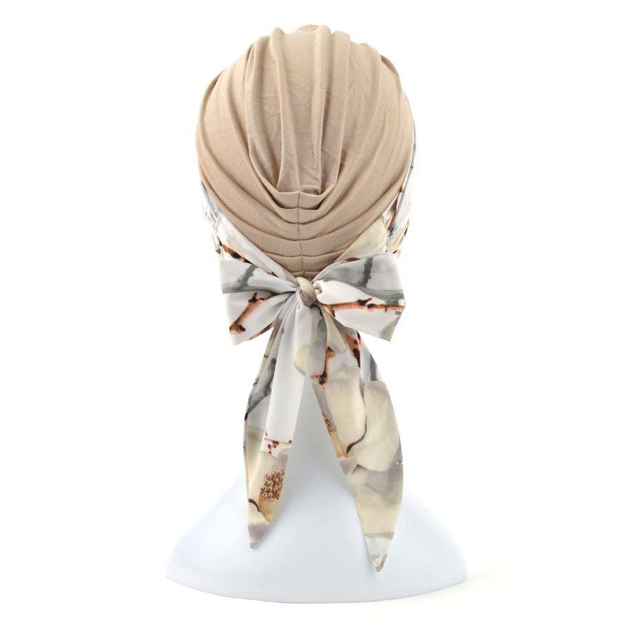 Komplet beżowy turban i dwie wzorzyste szarfy ZANZIBAR B9