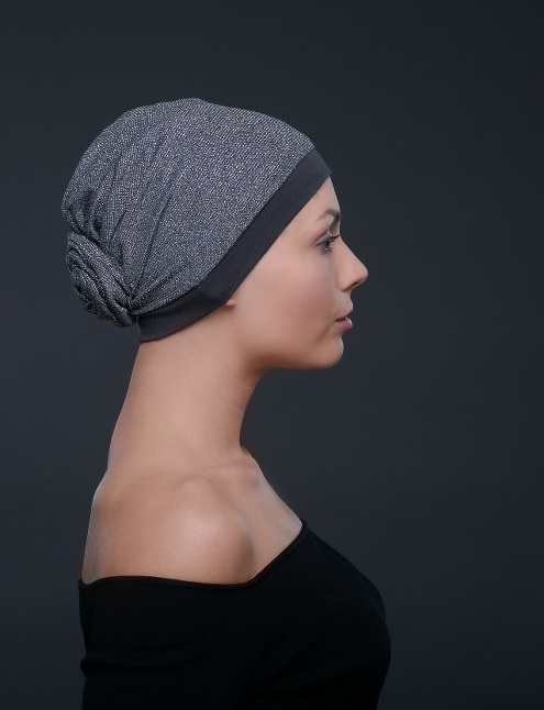Turban z udrapowaną różą szary POLA 109/230*