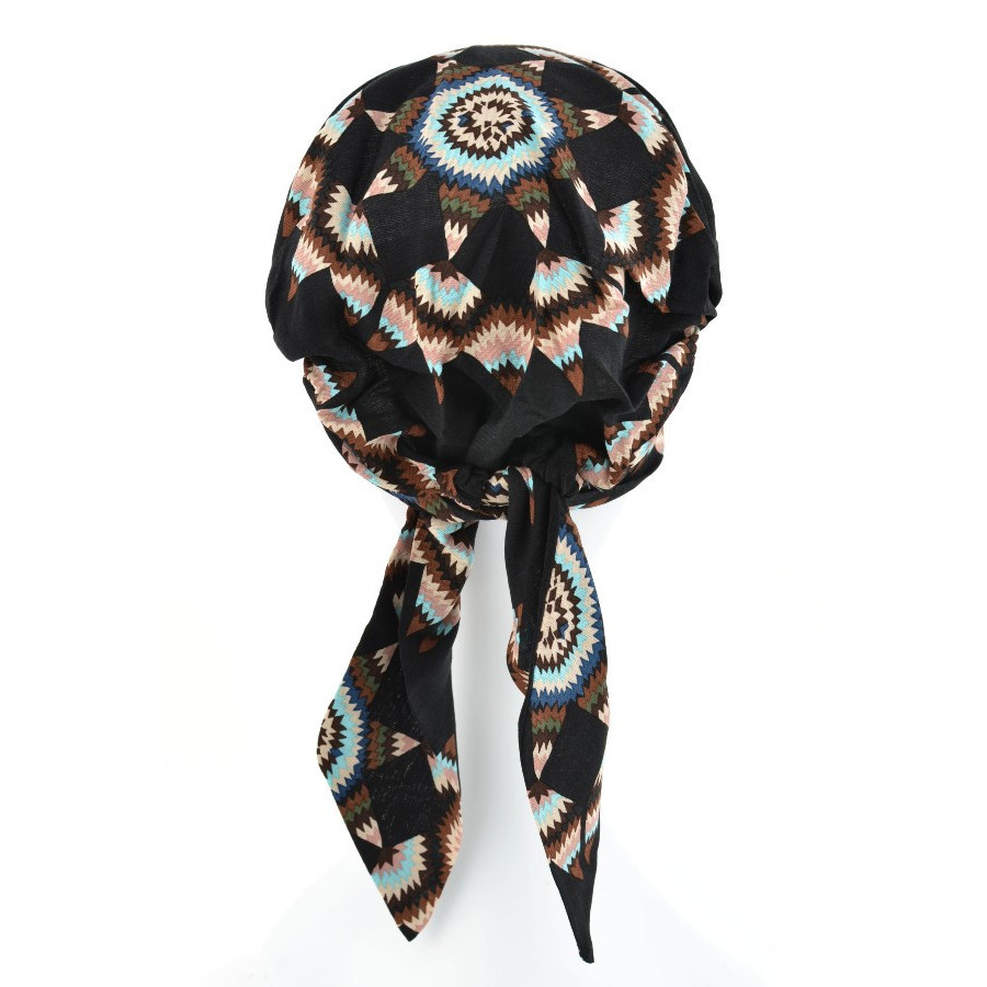 Prosty do ułożenia lekki i wygodny czarny turban w geometryczny wzór FELICJA NEW 340