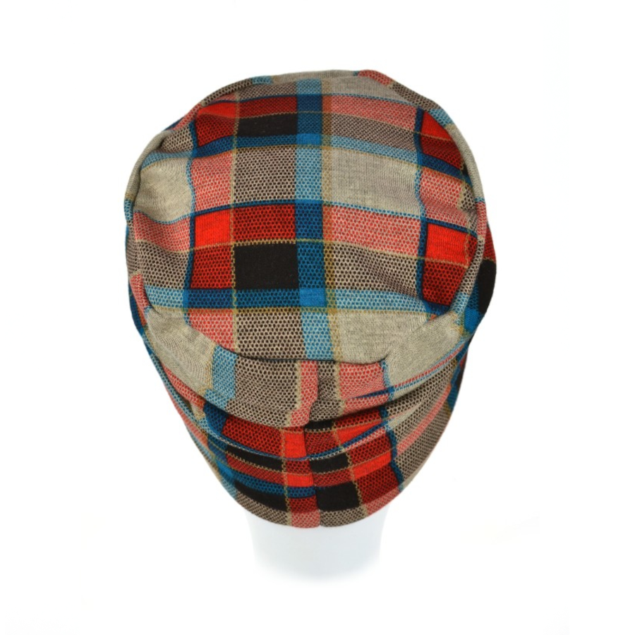 Dwuwarstwowy turban z ozdobnym drapowaniem kolorowy w kratkę LONDON J/74*