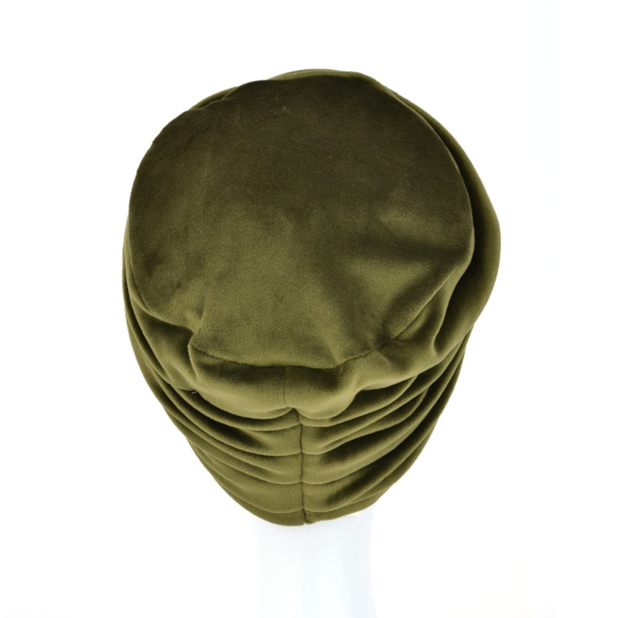 Dwuwarstwowy welurowy turban z ozdobnym drapowaniem oliwkowy LONDON VS/3*