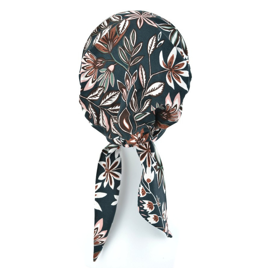 Prosty do ułożenia lekki i wygodny turban w kwiaty butelkowa zieleń FELICJA NEW 341