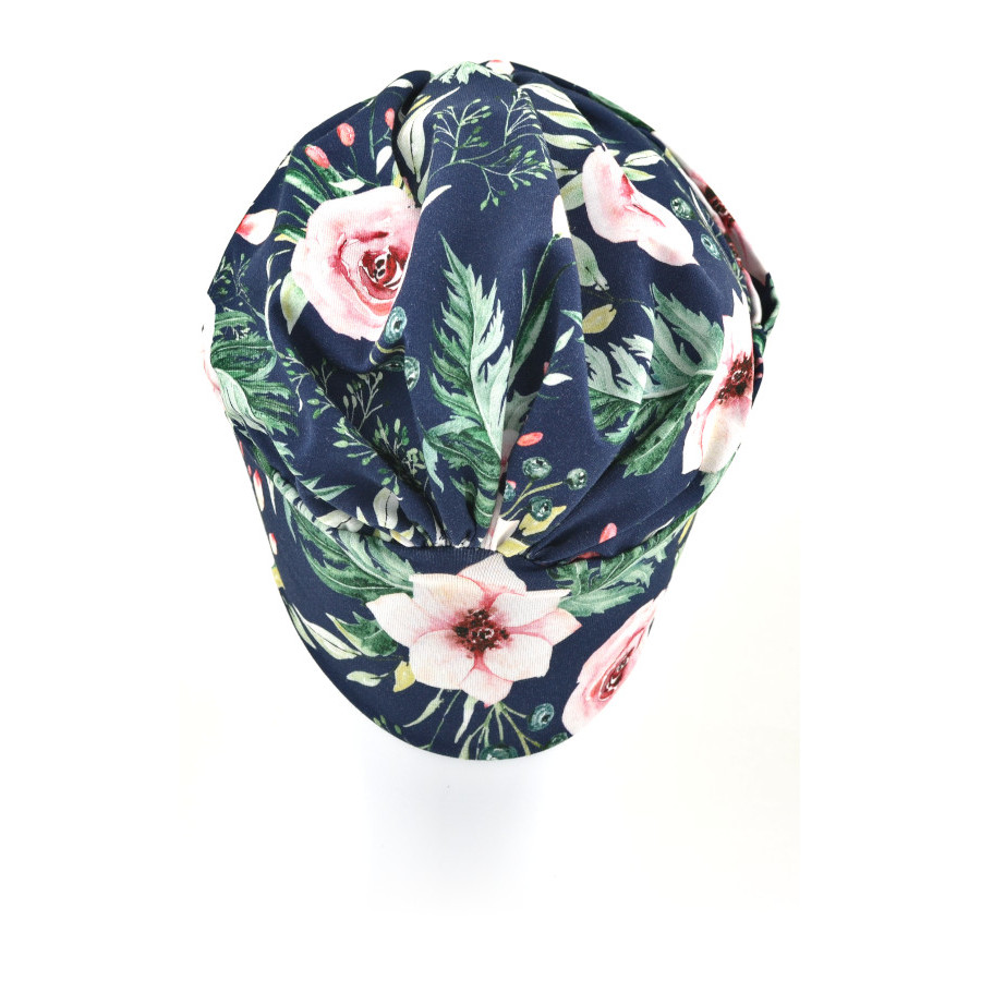 Ładny i wygodny turban granatowy w kwiaty ELA 478D