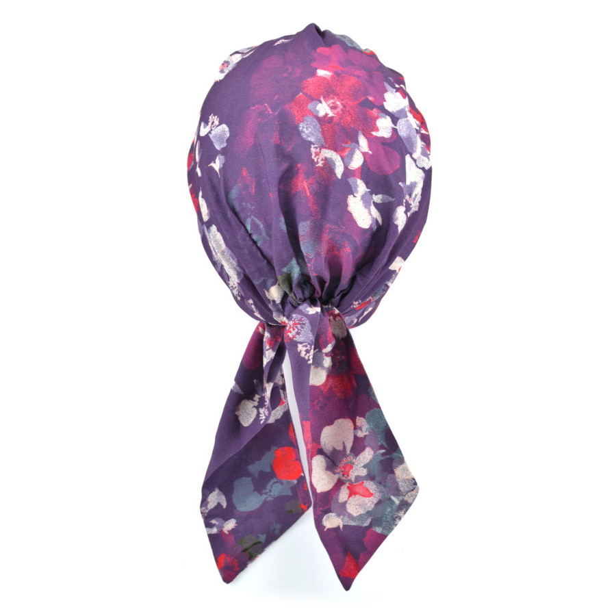 Lekki turban do użytku codziennego fioletowy w kwiatowy wzór CROCUS 355