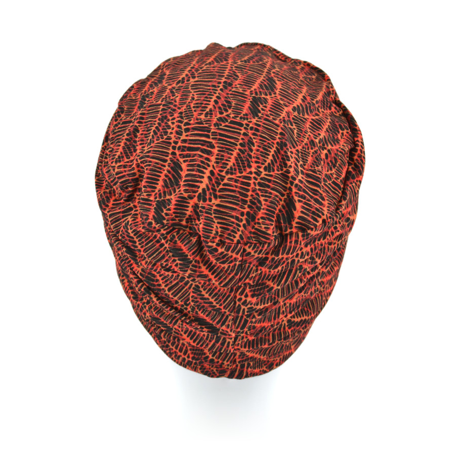 Turban z marszczeniami wzorzysty czarno czerwony MAURITIUS B241*