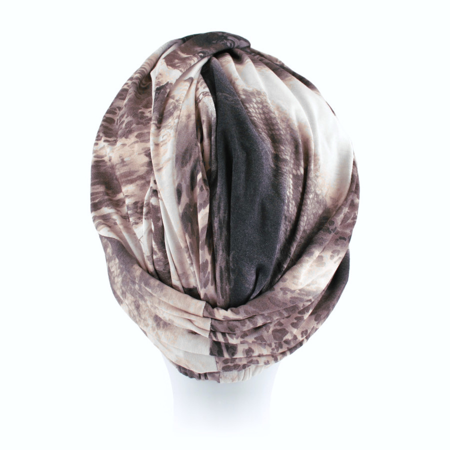 Turban marszczony z ozdobnym węzłem beżowo brązowy ARABESQUE