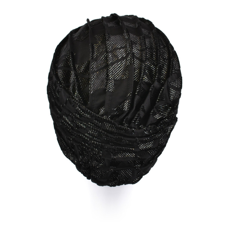 Ciepły czarno srebrny turban z ozdobnym węzłem z przodu GLAMOUR*