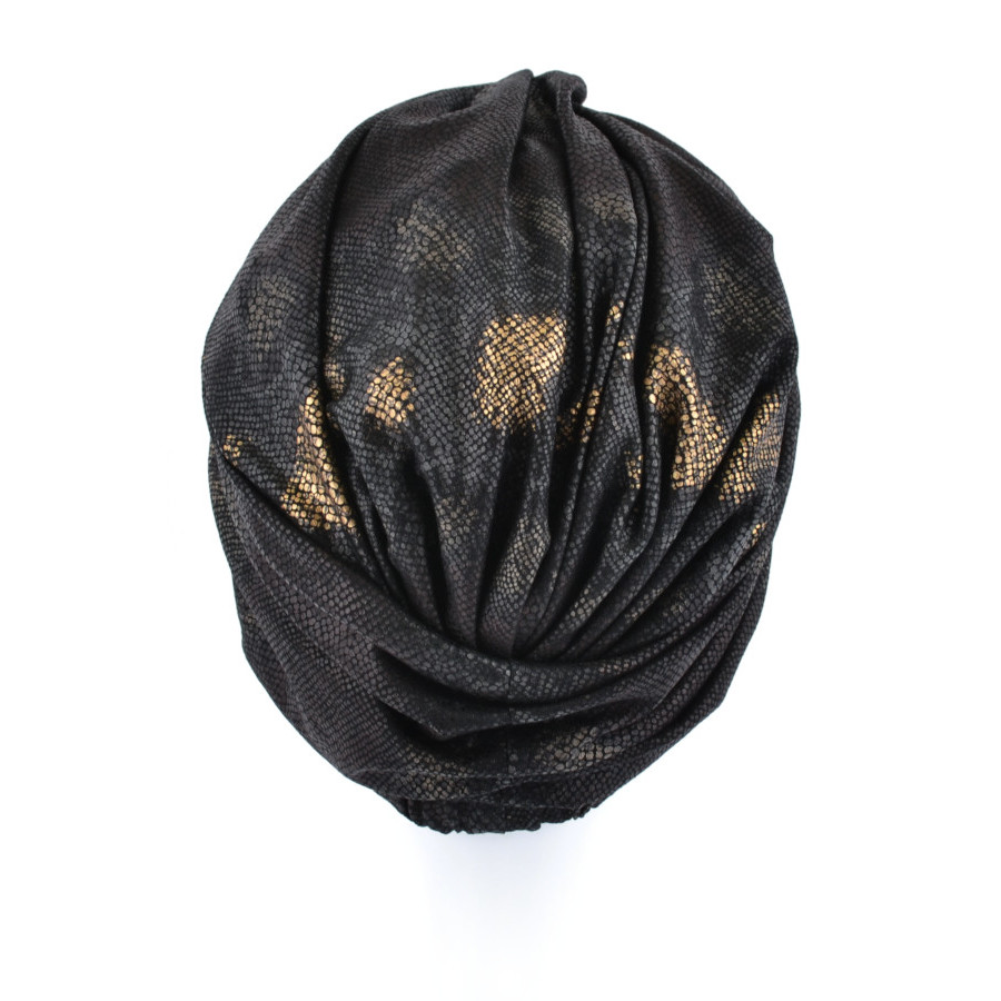 Elegancki czarny turban ze złotym zdobieniem UNIQUE*