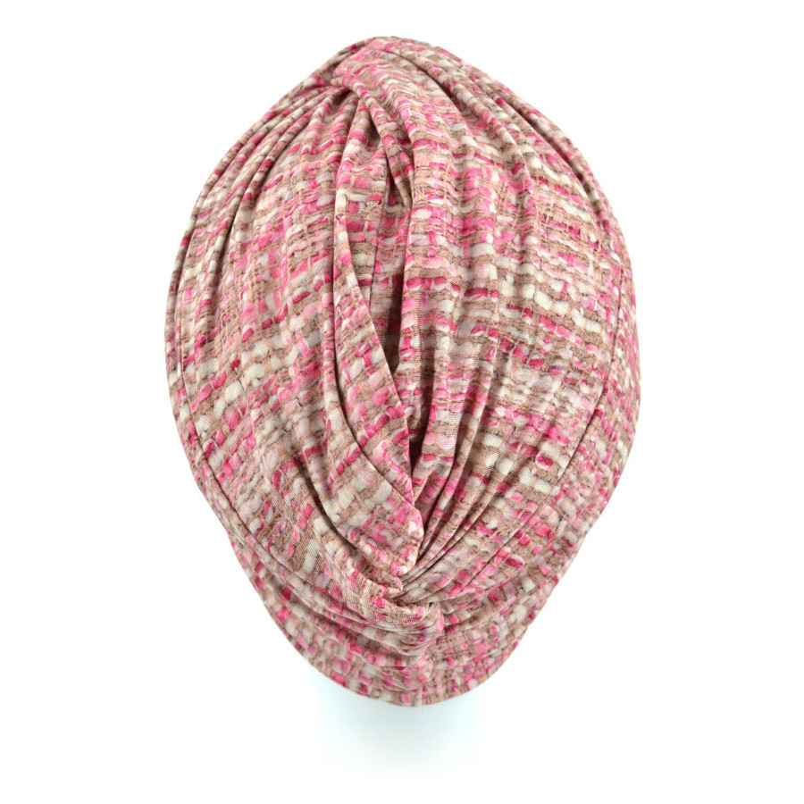 Turban retro różowo beżowy w drobny wzór ARUBA B345/B3