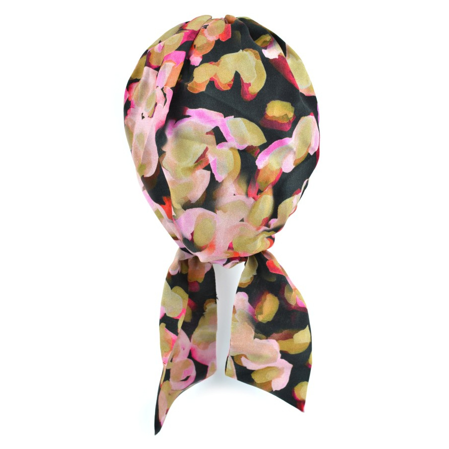Lekki turban do użytku codziennego czarny z różowo beżowym wzorem CROCUS RK1/N07768