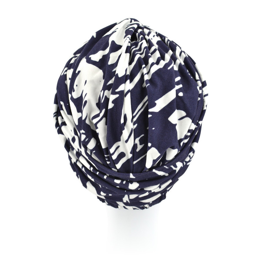 Turban z marszczeniami granatowo biały ELEGANZA