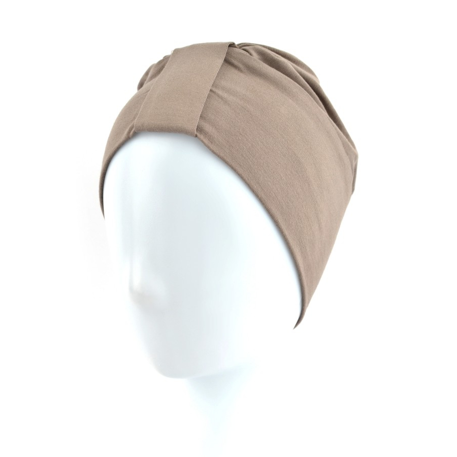 Turban z dwoma szarfami w zestawie klasyczny wzór jasnobrązowy w odcieniu cappuccino LAURA BM141