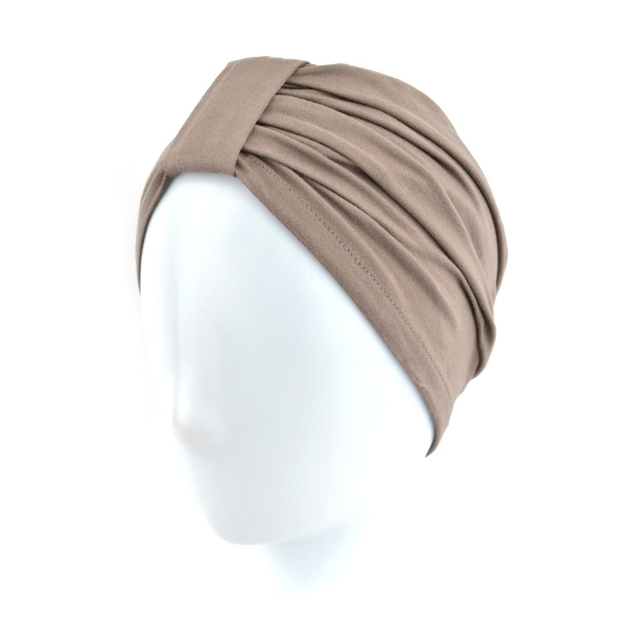 Elegancki i elastyczny turban jasnobrązowy w odcieniu cappuccino OLIVIA BM141