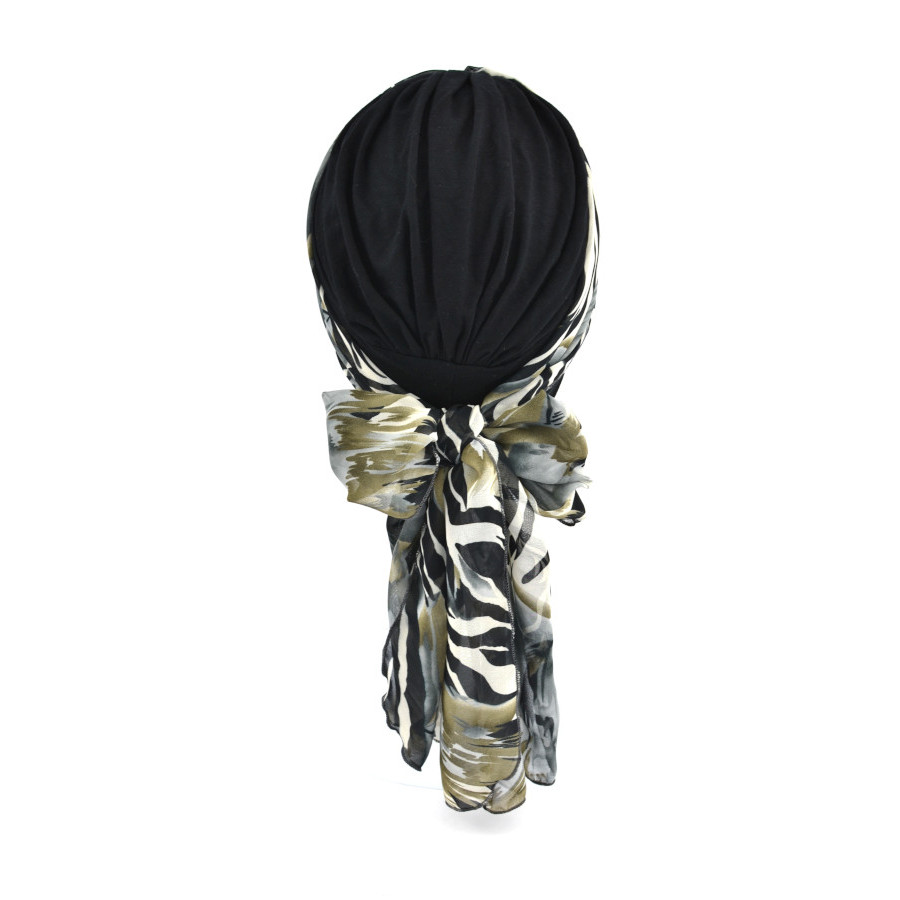 Turban z długą ozdobną szarfą czarny BEATA sz-1+BM05