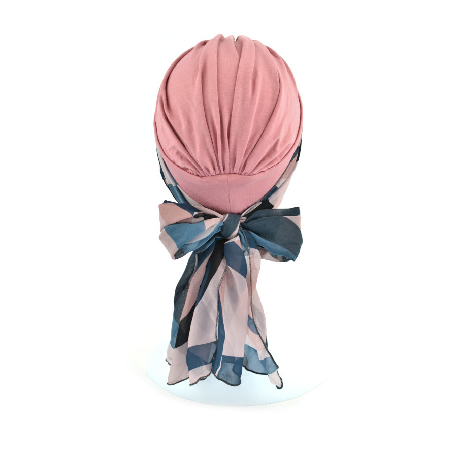 Turban z długą ozdobną szarfą różowy BEATA sz-10+BM013