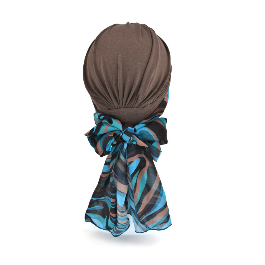 Turban z długą ozdobną szarfą brązowy BEATA sz-2+BM25