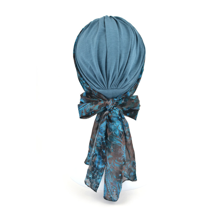 Turban z długą ozdobną szarfą niebieski BEATA sz-9+BM007