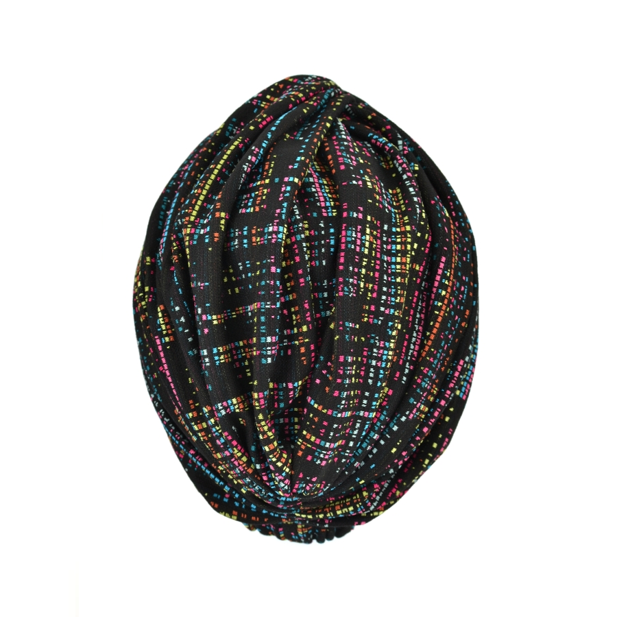 Turban retro czarny z kolorowym wzorem RIGA J/98