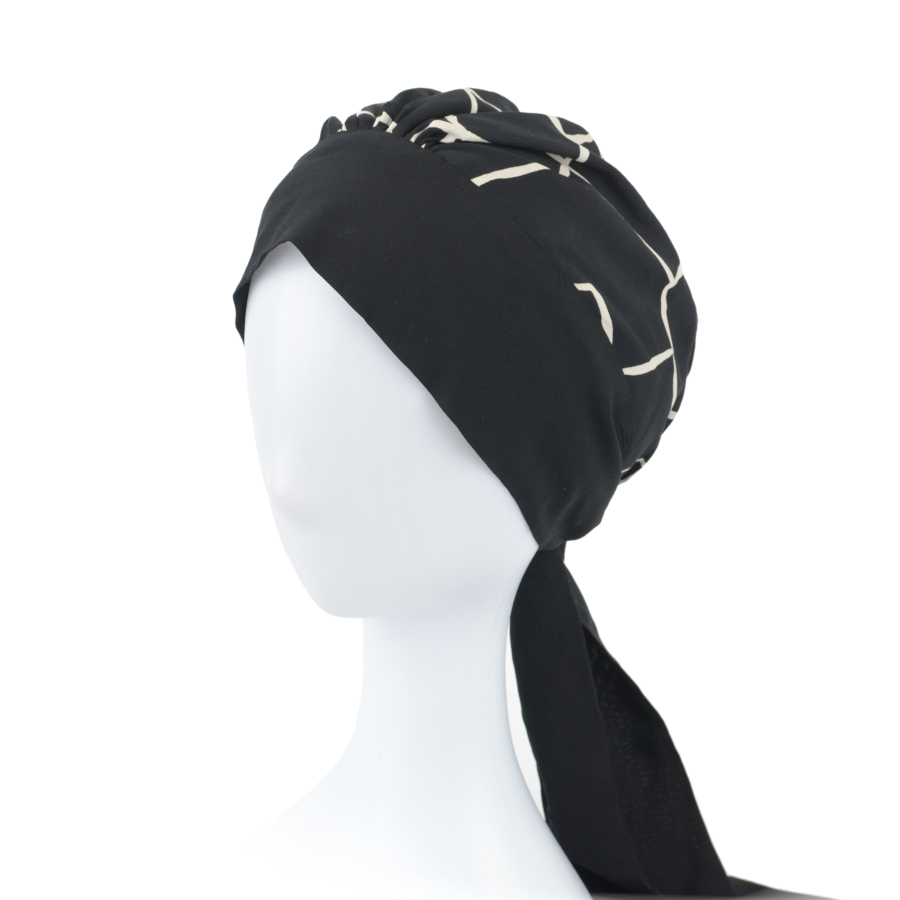 Turban czarny wzorzysty z długimi troczkami 100% wiskoza ASTER T-389