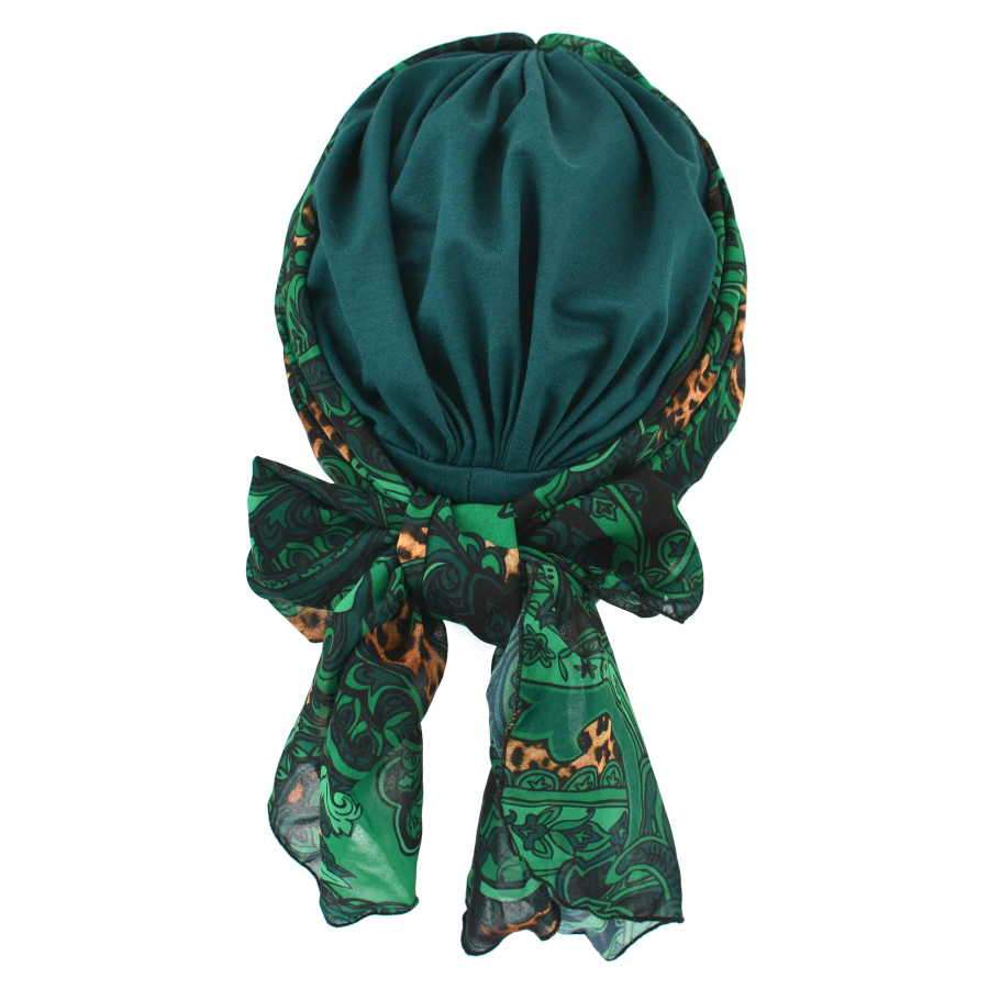 Turban z długą ozdobną szarfą zielony BEATA sz-11+BM13