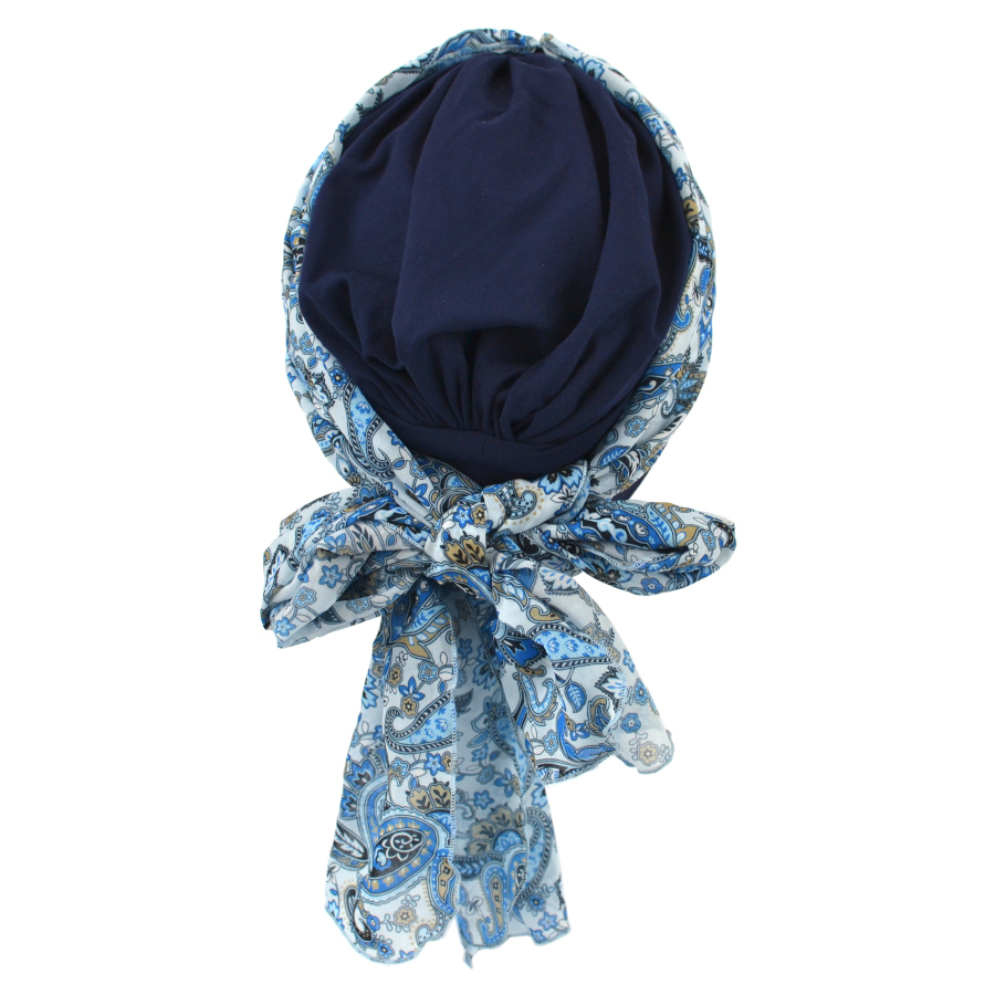 Turban z długą ozdobną szarfą granatowy BEATA sz-12+BM20