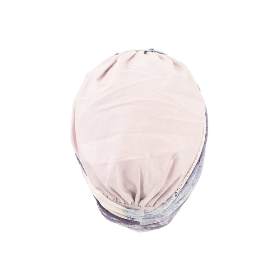 Turban z niesymetrycznym upięciem jasny róż BOMBAY B2/B157