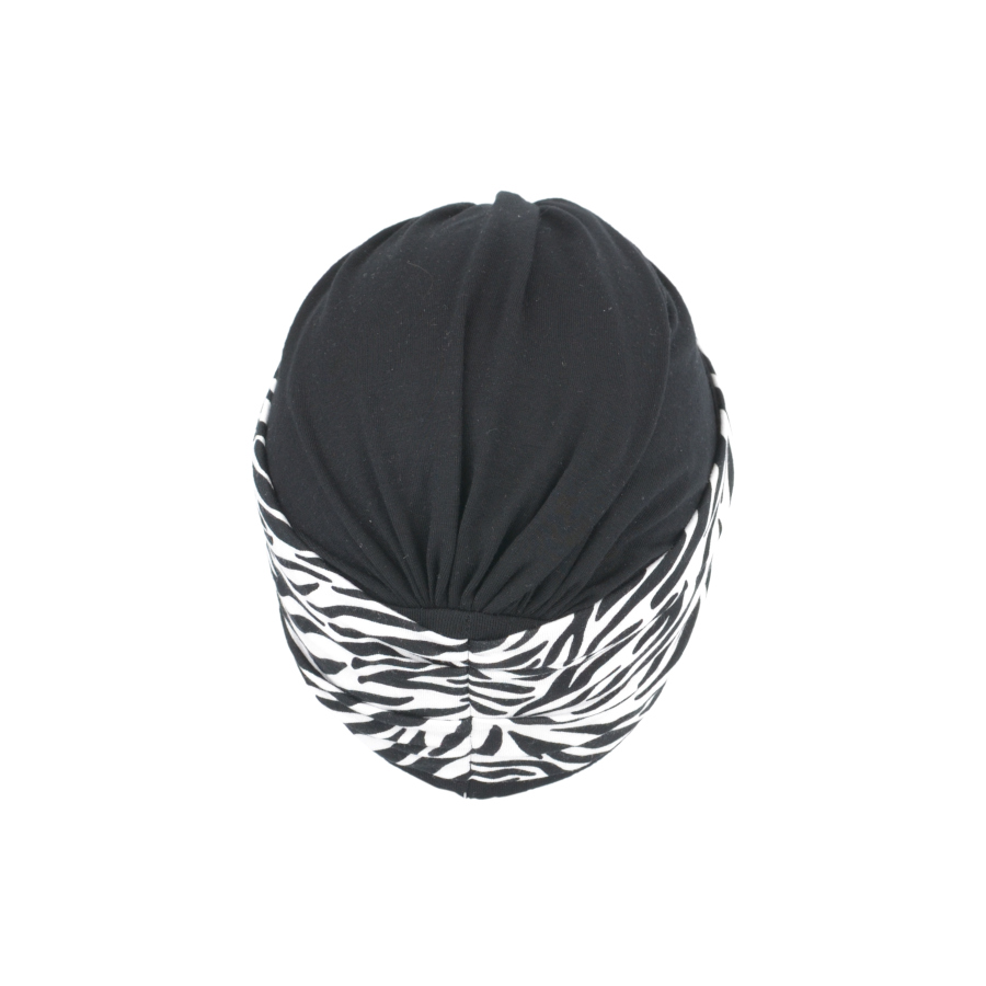 Czarny turban z ozdobną szarfą w zebrę CARLA BM05+T-383