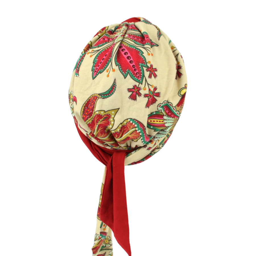 Turban dwustronny kremowo czerwony wzory LEAH BM214/BM386
