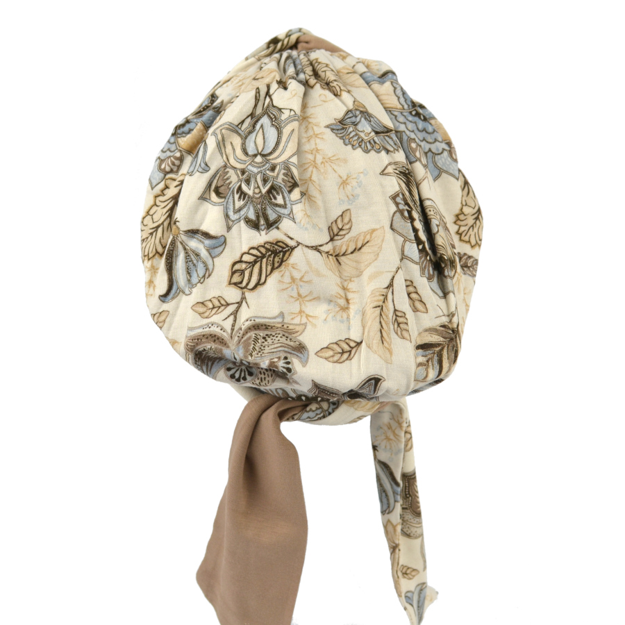 Turban dwustronny kremowo beżowy kwiatowy wzór LEAH BM-K53/BM388