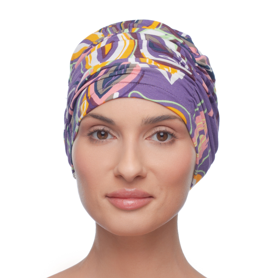 Fioletowy turban z kwiatowym wzorem PEONY K-379