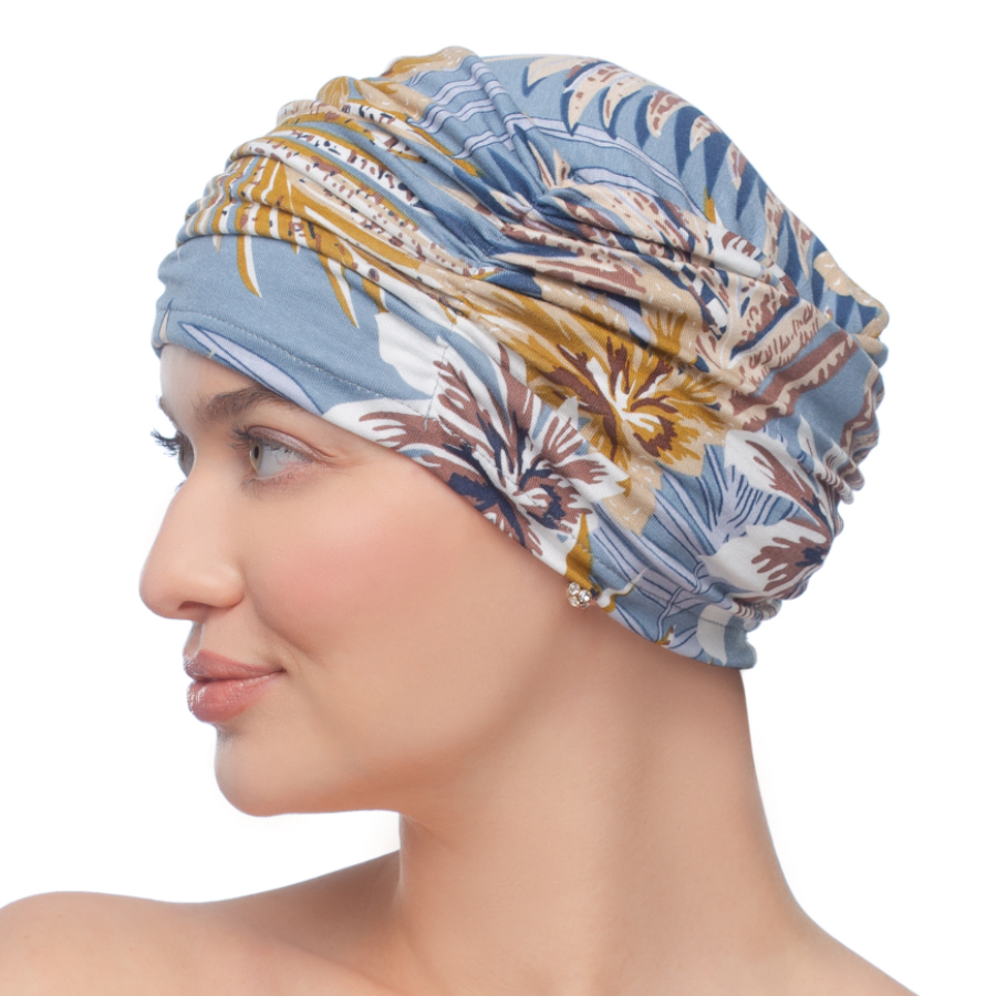 Jasnoniebieski turban z kwiatowym wzorem PEONY Q-380*