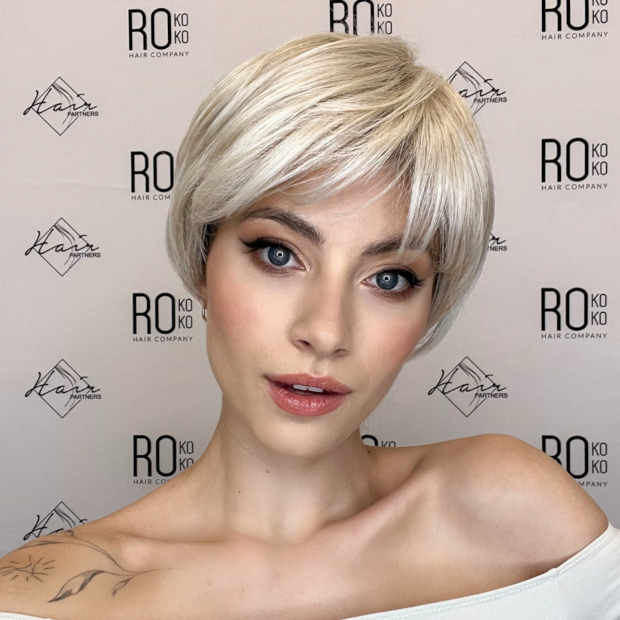 Półperuka syntetyczna z bazą lace front bardzo jasny popielaty blond IRIS 101/60