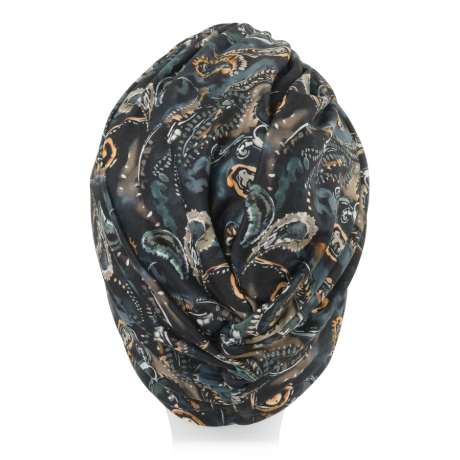 Turban retro czarny z wielokolorowym wzorem ARUBA M107+B21