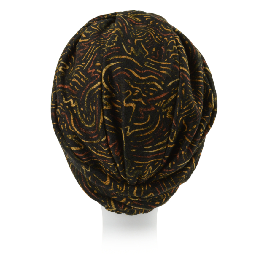 Turban o unikalnym fasonie czarny w miedziano złote wzory MALMO J100+B21*