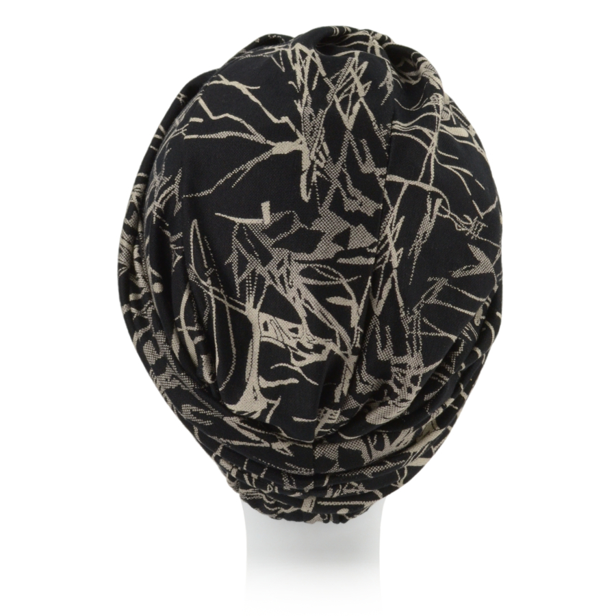 Turban o unikalnym fasonie czarny w beżowe wzory MALMO J104+B21*