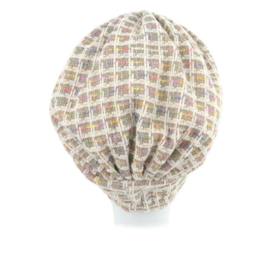 Turban jesień zima tweedowy beżowy z multi-kolorowymi przeszyciami MADAME