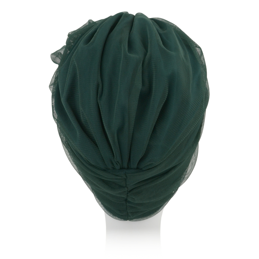 Turban z ozdobną siateczką w stylu retro butelkowa zieleń BELLA BM13