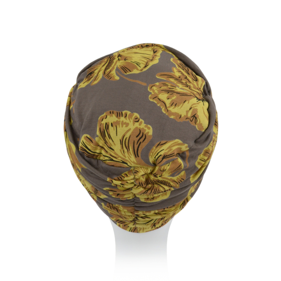 Lekki i przewiewny brązowy turban kwiatowym wzorem PEONY K-393