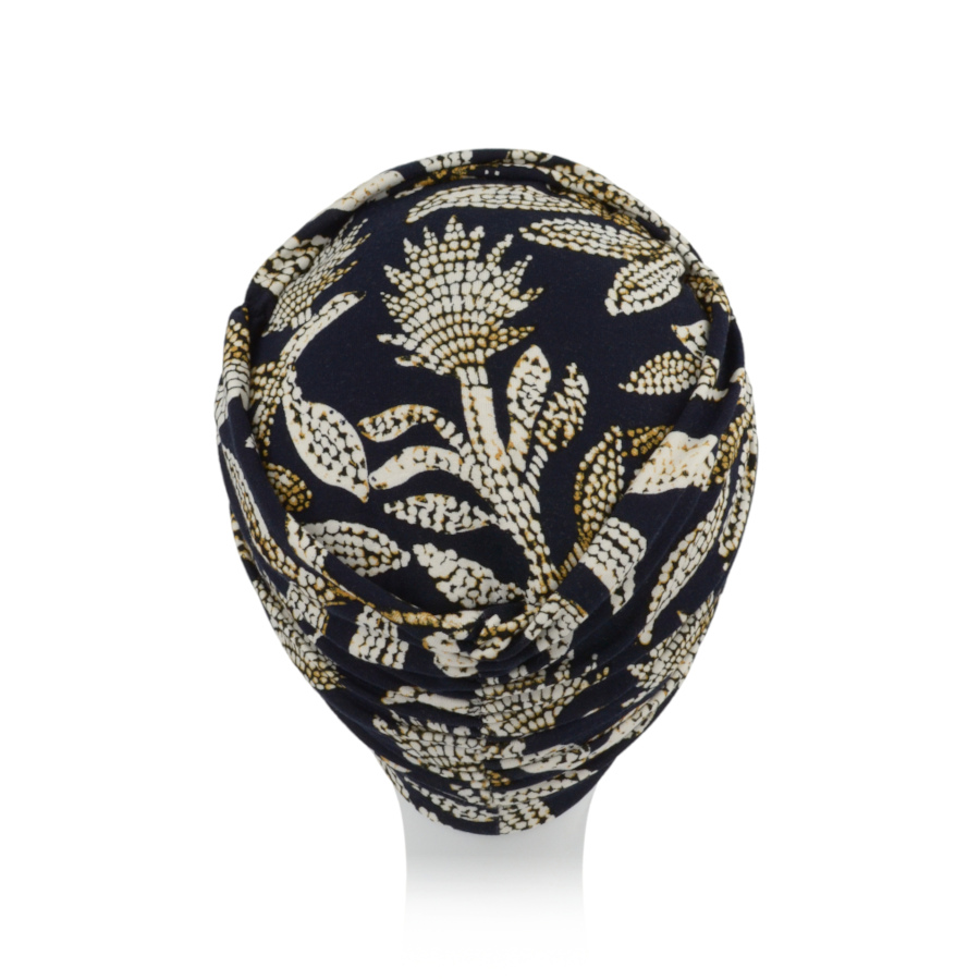 Lekki i przewiewny turban czarny z beżowym wzorem PEONY K-394