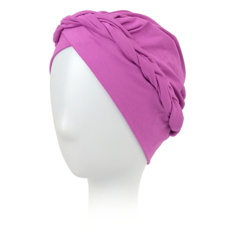 Turban w stylu boho z ozdobnym warkoczem fioletowy CORSICA B10