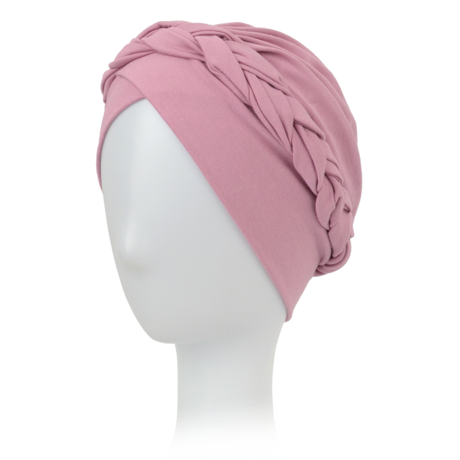 Turban w stylu boho z ozdobnym warkoczem jasny róż CORSICA B3