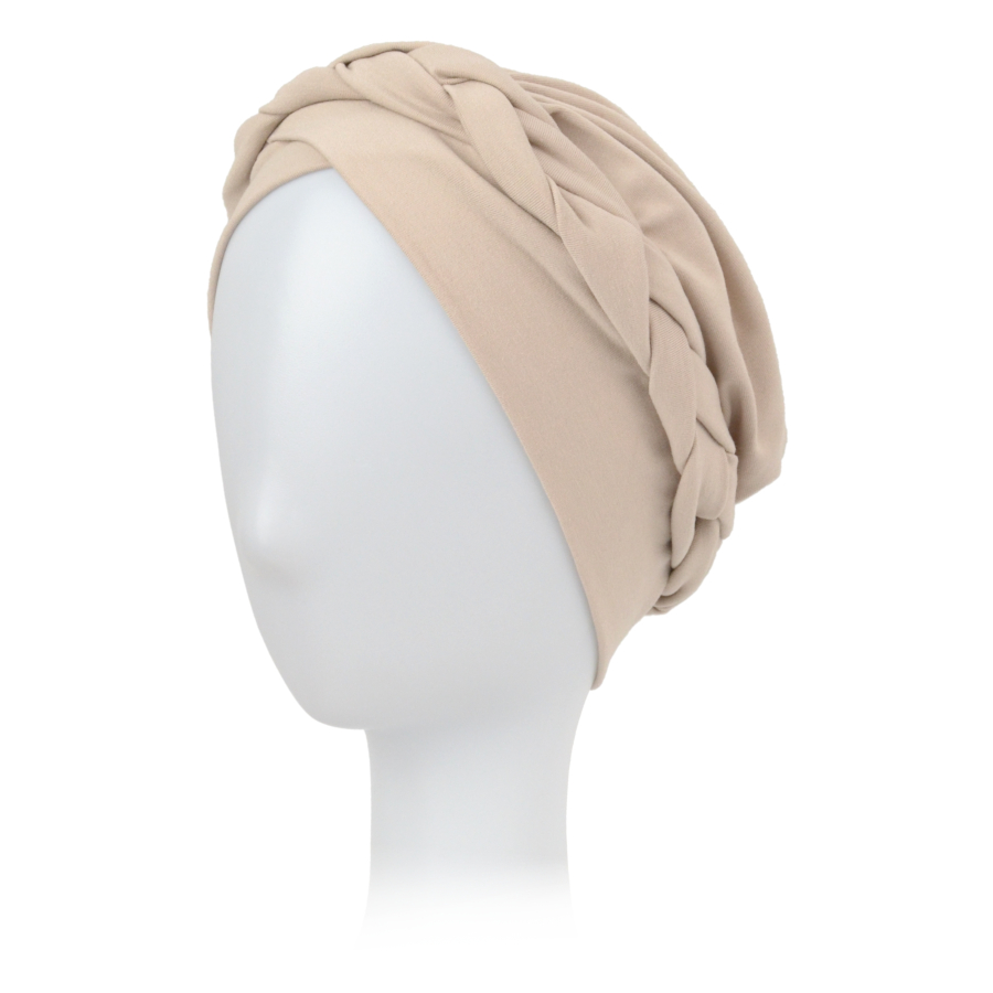 Turban w stylu boho z ozdobnym warkoczem beżowy CORSICA B9