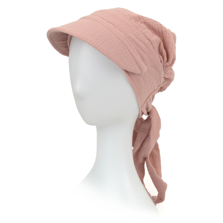 Lekki muślinowy turban z daszkiem jasny róż CARINI 427