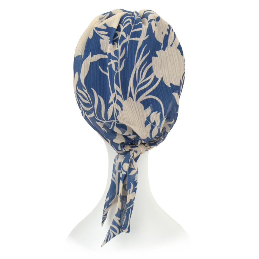 Wzorzysty turban szyfonowy granatowy w beżowy wzór AZALEA CH162+B100