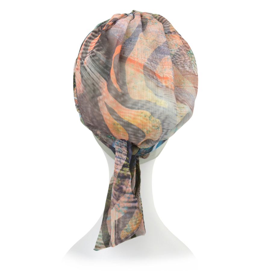 Lekki i wzorzysty wielokolorowy turban do codziennego użytku 100% szyfon AZALEA CH166+B104