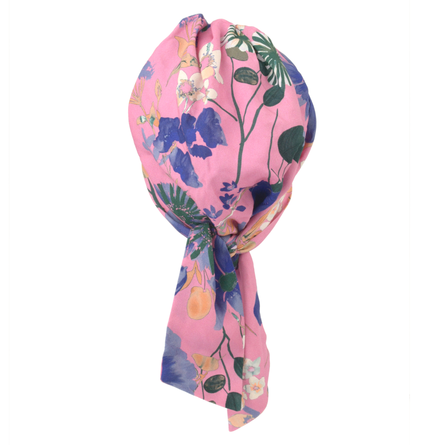 Lekki turban do użytku codziennego różowy w kwiatowy wzór CROCUS T-393