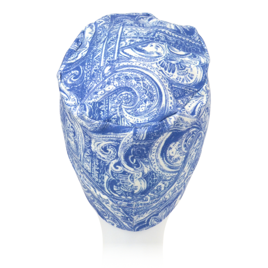 Lekki i prosty turban niebieski w białe wzory BALI 422