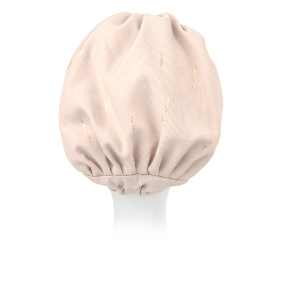Marszczony turban blady róż ze złotym nadrukiem JAVA F064A+B85