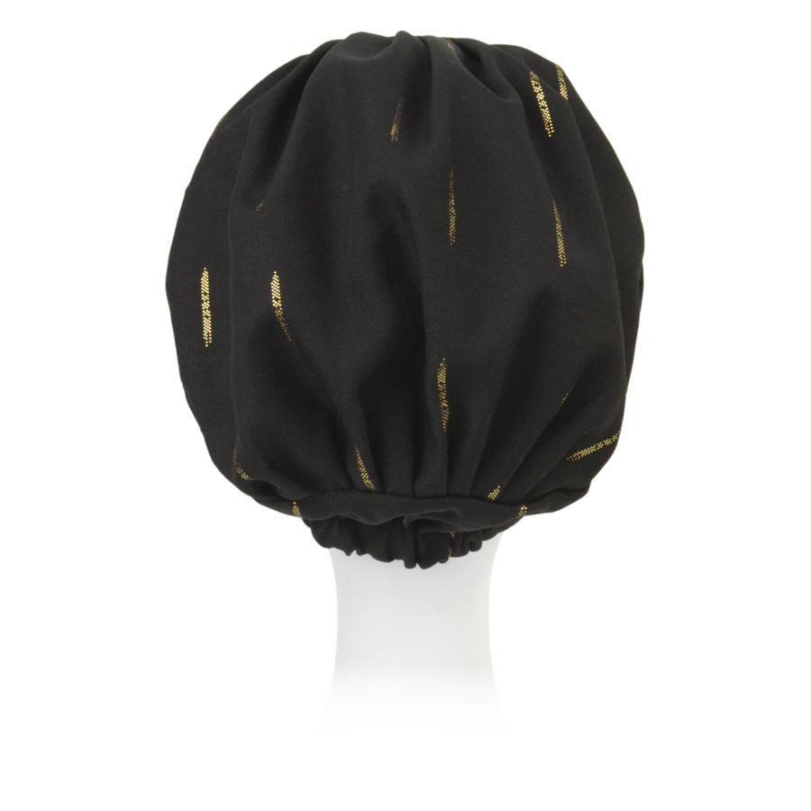 Marszczony turban czarny ze złotym nadrukiem JAVA F064B+B21