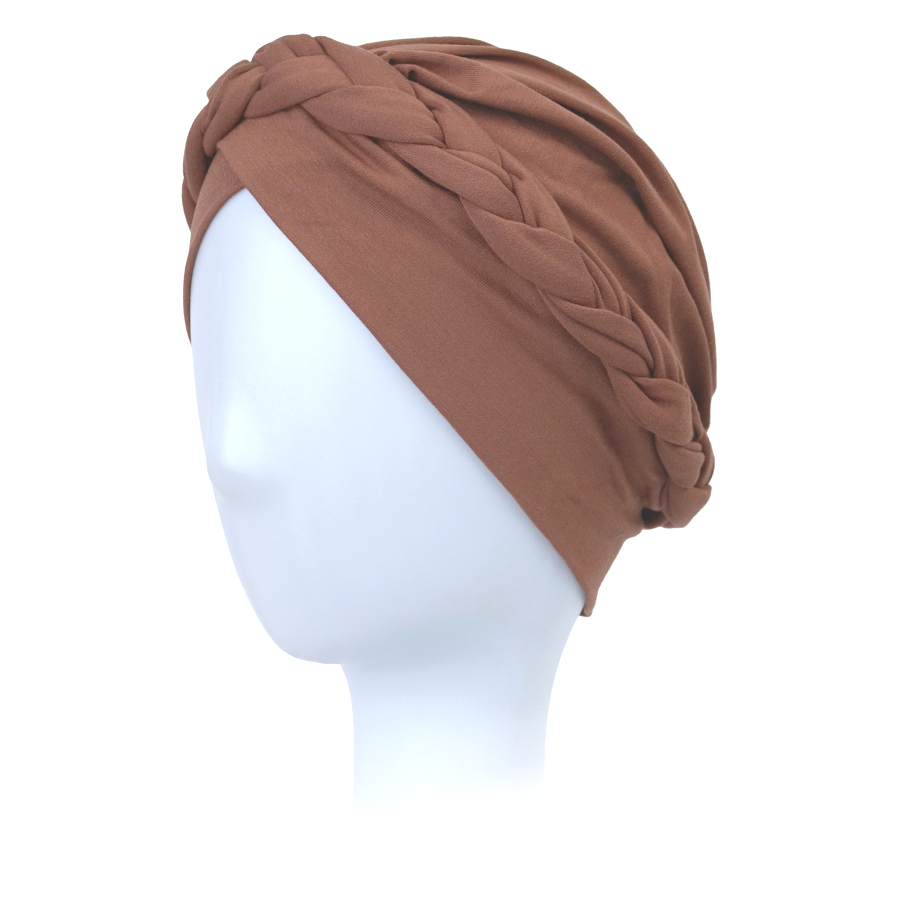 Turban w stylu boho z ozdobnym warkoczem brązowy CORSICA B129